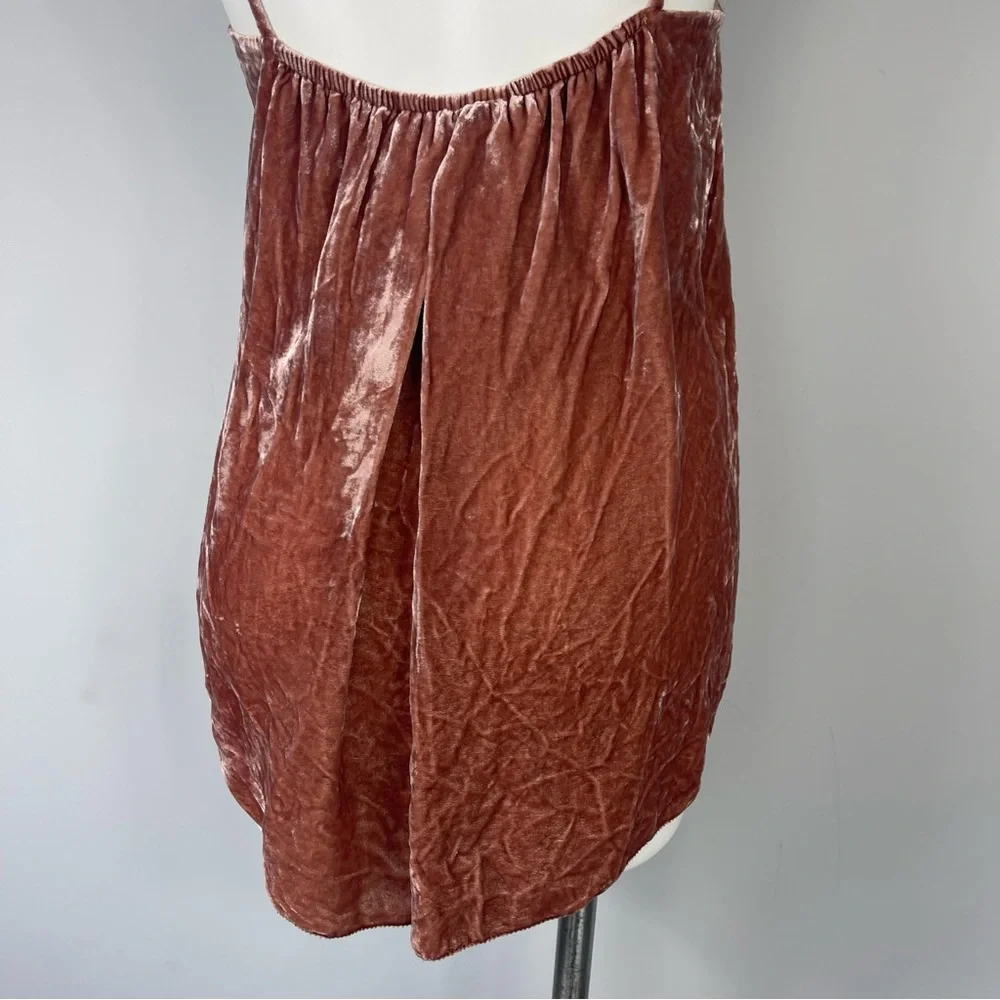 CAARA 100% Silk Crushed Velvet Spaghetti Strap Cami Camisole Top In Rust M - Picture 10 of 16